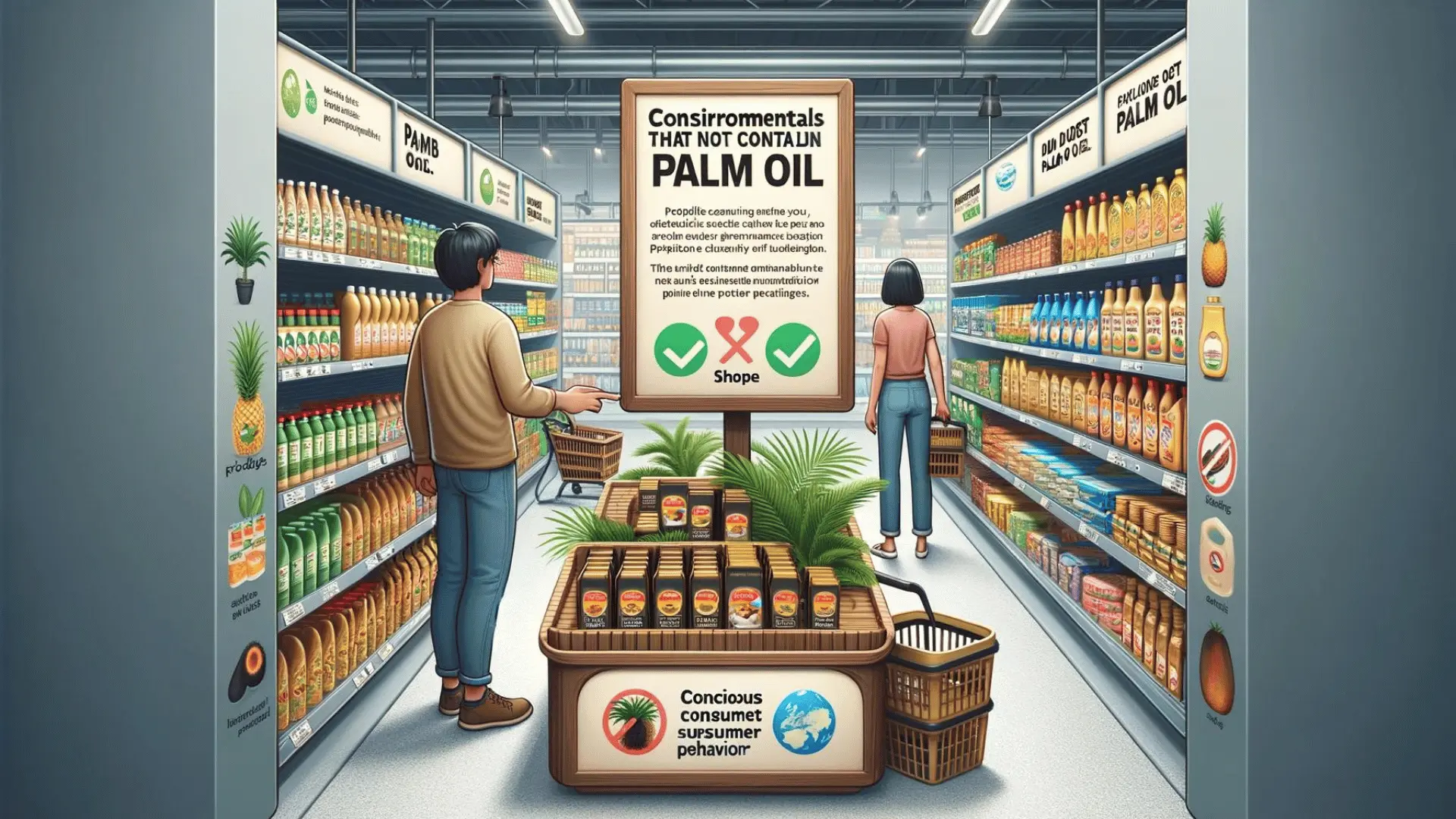 Shopping for palm oil-free products to support sustainable farming and reduce deforestation.